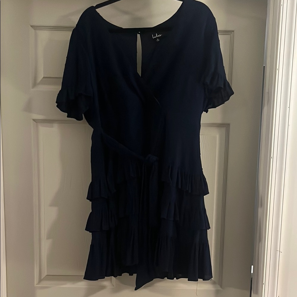 Lulus Navy Ruffle Wrap Dress